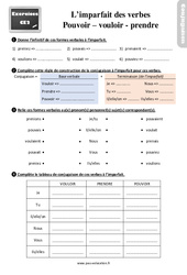 Imparfait des verbes vouloir, pouvoir, prendre - Révisions, exercices : Primaire 3 - PDF à imprimer