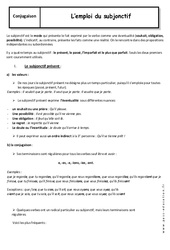 Emploi du subjonctif - Cours : Secondaire 3 - PDF à imprimer