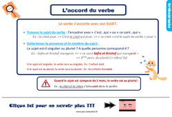 Accord du verbe - Cours, Leçon, trace écrite : Primaire 3 - PDF à imprimer