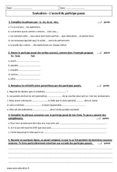 Participe passé - Accord - Examen Contrôle corrigé : Primaire 6 - PDF à imprimer