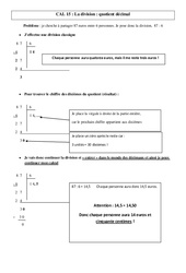 Division quotient décimal - Cours, Leçon - Calculs : Primaire 4, 5 - PDF à imprimer