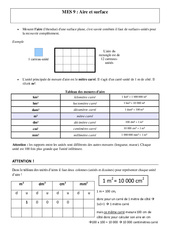 Aire et surface - Cours, Leçon - Mesures : Primaire 4, 5 - PDF à imprimer