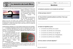 Le monstre du Loch ness - Lecture compréhension : Primaire 2 - PDF à imprimer