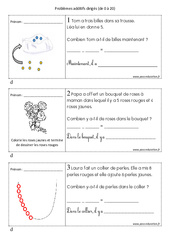Problèmes additifs dirigés de 0 à 20 - Exercices : Primaire 1 - PDF à imprimer