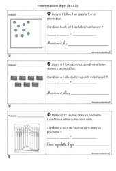 Addition - Problèmes additifs dirigés de 0 à 20 - Exercices : Primaire 1 - PDF à imprimer