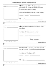 Recherche de la transformation - Problèmes additifs : Primaire 1 - PDF à imprimer