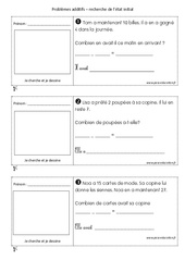Recherche de l'état initial - Problèmes additifs : Primaire 1 - PDF à imprimer