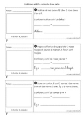 Recherche d'une partie - Problèmes additifs : Primaire 1 - PDF à imprimer