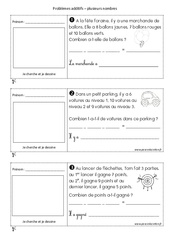 Plusieurs nombres - Problèmes additifs : Primaire 1 - PDF à imprimer