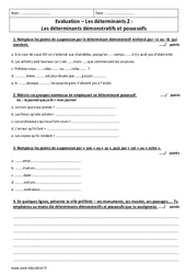 Déterminants démonstratifs et possessifs - Examen Contrôle : Primaire 6 - PDF à imprimer