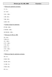 Diviser par 10, 100, 1000 - Exercices - Calculs - Mathématiques : Primaire 4 - PDF à imprimer