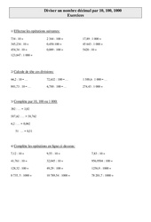 Diviser un nombre décimal par 10, 100, 1000 - Exercices - Calculs - Mathématiques : Primaire 4 - PDF à imprimer