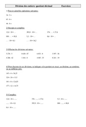 Division des entiers - Quotient décimal - Exercices - Calculs - Mathématiques : Primaire 4 - PDF à imprimer