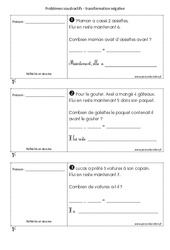Problèmes soustractifs - Transformation négative - Exercices : Primaire 1 - PDF à imprimer