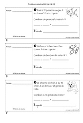 0 à 20 - Problèmes soustractifs - Exercices : Primaire 1 - PDF à imprimer