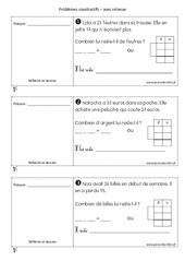 Problèmes soustractifs avec retenue - Exercices : Primaire 1 - PDF à imprimer
