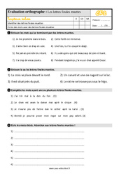 Les lettres finales muettes - Évaluation, bilan : Primaire 3 - PDF à imprimer