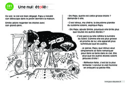 La nuit étoilée - Lecture compréhension - Histoire illustrée - Niveau 2 : Primaire 2 - PDF à imprimer
