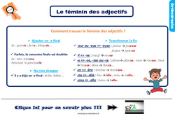 Le féminin des adjectifs - Cours, Leçon, trace écrite : Primaire 3 - PDF à imprimer