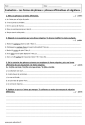 Formes de phrases - Examen Evaluation  : Primaire 6 - PDF à imprimer