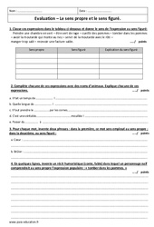 Sens propre sens figuré - Examen Evaluation : Primaire 6 - PDF à imprimer