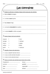 Contraires - Antonymes - Exercices  : Primaire 3 - PDF à imprimer