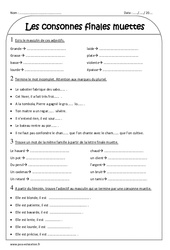 Consonnes finales muettes - Exercices corrigés : Primaire 3 - PDF à imprimer