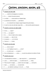 On - ont, son - sont, est - et, a - à - Exercices sur les homonymes : Primaire 3 - PDF à imprimer
