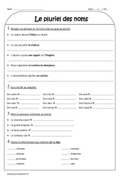 Pluriel des noms - Exercices corrigés : Primaire 3 - PDF à imprimer