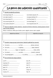 Genre des adjectifs qualificatifs - Exercices corrigés : Primaire 3 - PDF à imprimer