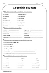 Féminin des noms - Exercices corrigés : Primaire 3 - PDF à imprimer