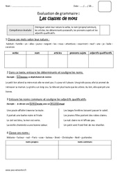 Classes de mots - Bilan : Primaire 4 - PDF à imprimer