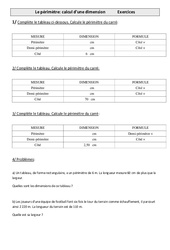 Périmètre - Calcul d'une dimension - Exercices - Mesures : Primaire 4 - PDF à imprimer
