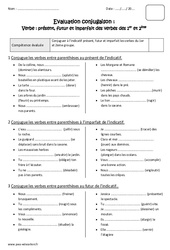 Verbes des 1er ème groupes au présent, futur et imparfait - Bilan : Primaire 5 - PDF à imprimer