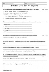 Voix active - Voix passive - Examen Evaluation  : Secondaire 1 - PDF à imprimer
