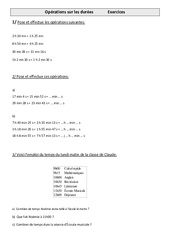 Opérations sur les durées - Exercices - Mesures : Primaire 4 - PDF à imprimer