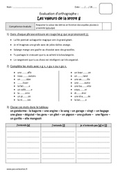Valeurs de la lettre g - Bilan avec la correction : Primaire 3 - PDF à imprimer