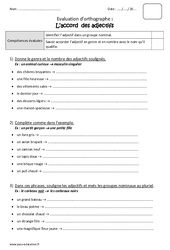 Accord des adjectifs - Bilan avec le corrigé : Primaire 3 - PDF à imprimer