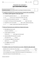 Homonymes lexicaux - Bilan : Primaire 3 - PDF à imprimer