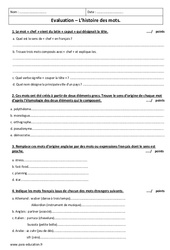 Histoire des mots - Examen Evaluation  : Secondaire 1 - PDF à imprimer