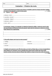 Histoire des mots - Examen Contrôle avec le corrigé : Secondaire 1 - PDF à imprimer