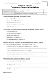 Complément d’objet direct et indirect - Bilan - COD - COI : Primaire 4 - PDF à imprimer