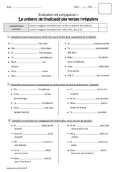 Présent des verbes irréguliers - Bilan : Primaire 4 - PDF à imprimer
