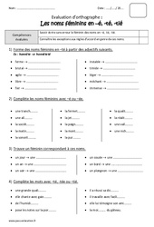 Noms féminins en [é], [té], [tié] - Bilan : Primaire 4 - PDF à imprimer