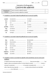 Accord des adjectifs - Bilan : Primaire 4 - PDF à imprimer