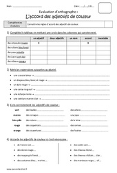 Accord des adjectifs de couleur - Bilan : Primaire 5 - PDF à imprimer