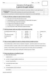 Accord sujet verbe - Bilan : Primaire 5 - PDF à imprimer