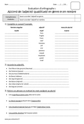 Accord de l'adjectif qualificatif en genre et en nombre - Bilan : Primaire 5 - PDF à imprimer