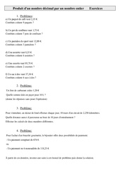 Produit d'un nombre décimal par un nombre entier - Problèmes - Exercices : Primaire 5 - PDF à imprimer