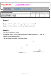 Propriétés de la symétrie - Examen Evaluation avec la correction sur la symétrie axiale : Primaire 6 - PDF à imprimer
